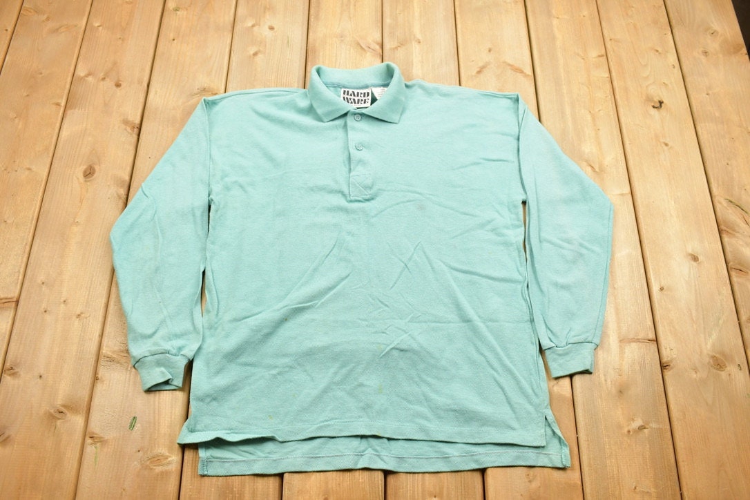 Vintage 1990s Hard Ware Turquoise Blank Heavy Quarter-button Sweatshirt