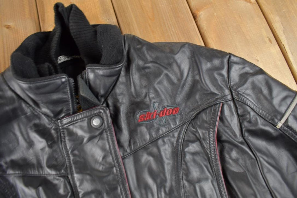 Vintage 1990s Ski Doo Sno Gear Genuine Leather Snowmobile Racing Jacket Made In Canada Size Women's Medium