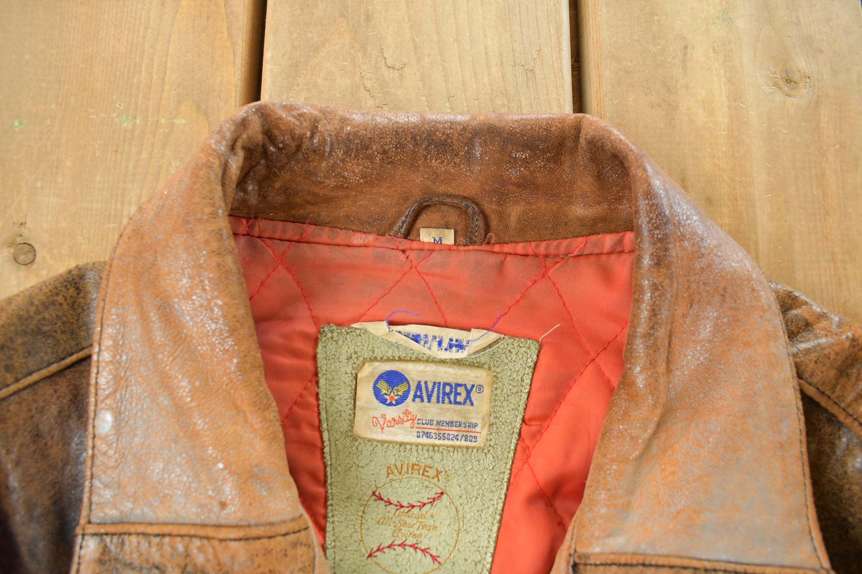 Vintage 1990s Avirex USA Native Tribal Leather Varsity Jacket Men's Medium /