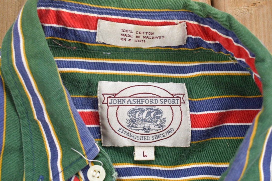 Vintage 1990s John Ashford Sport Striped Button Up Shirt