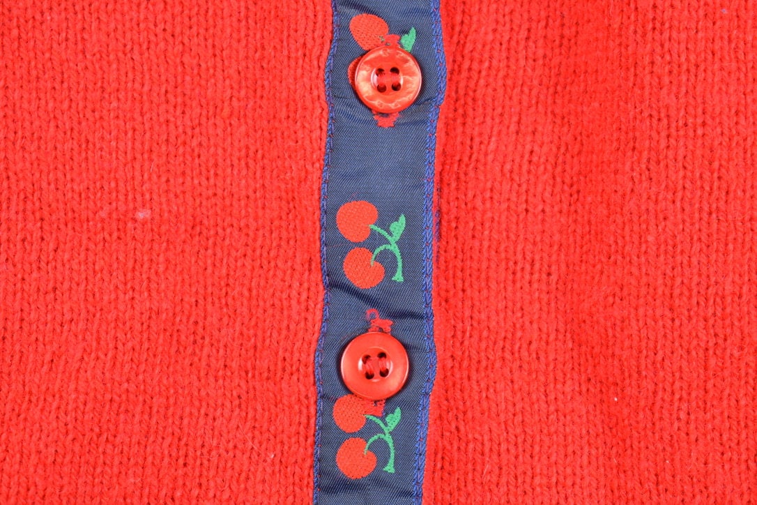 Vintage 1980s Cherry Knit Cardigan Sweater