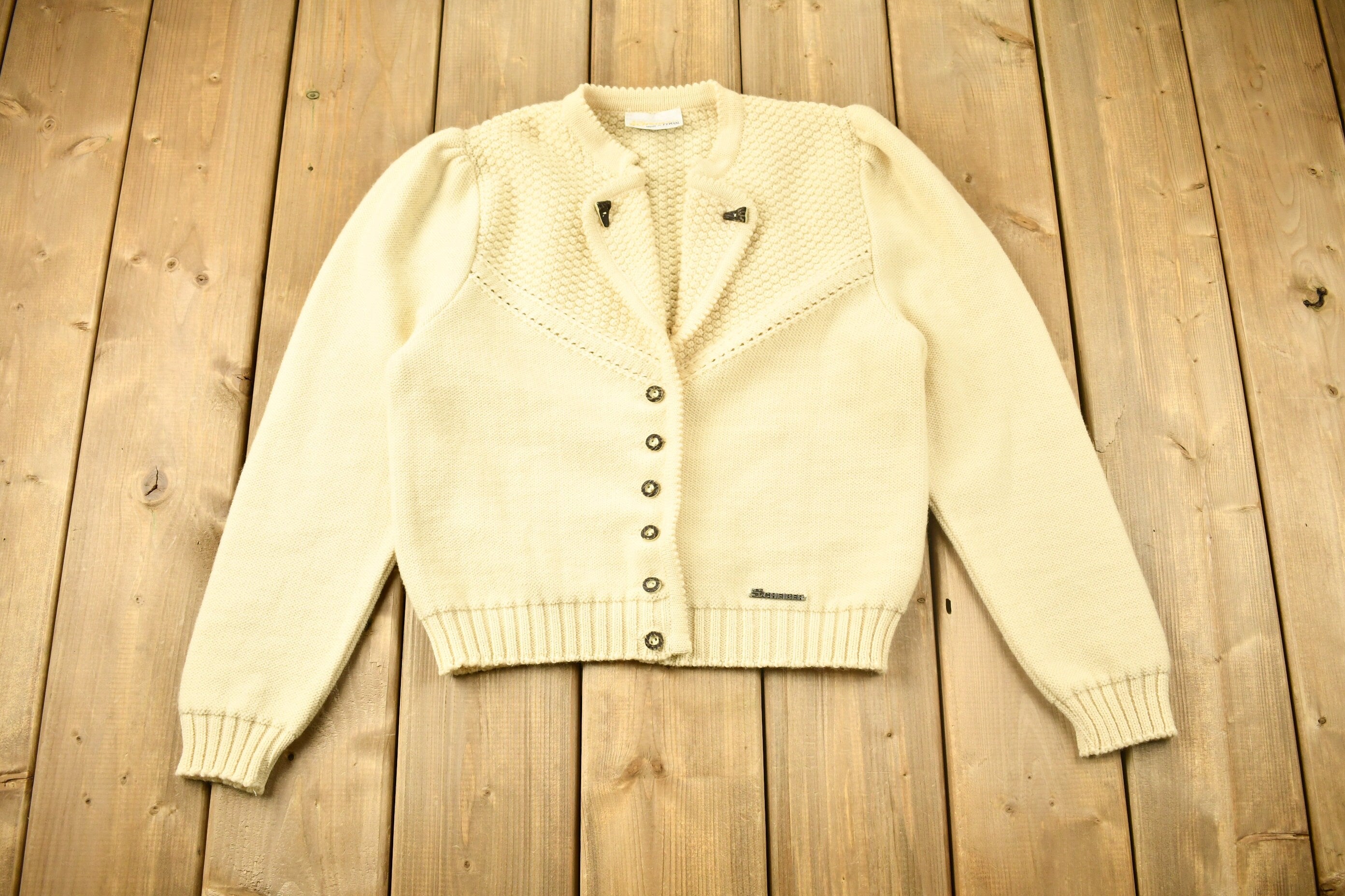 Vintage 1980s 100% Wool Sigi Schieber Knit Cardigan Sweater