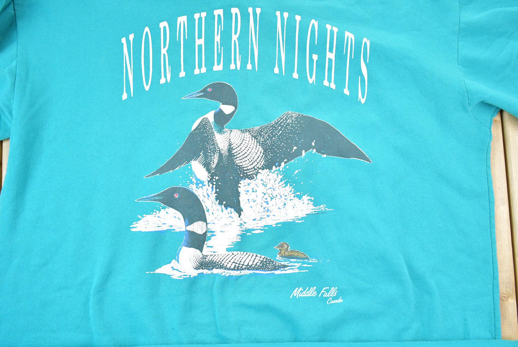 Vintage 1990s Northern Nights Middle Falls Canada Extra Long Crewneck Sweatshirt / 90s Crewneck / Souvenir Sweater / Streetwear / Lights