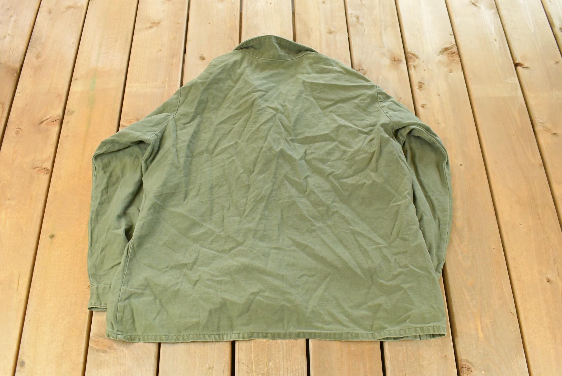 Vintage 1970s Distressed OG-107 Military Sateen Shirt Men's Large