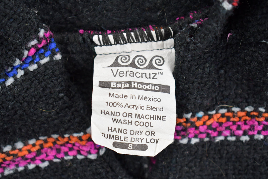 Vintage 1990s Veracruz Hooded Pullover Striped Knit Poncho Blanket Hoodie