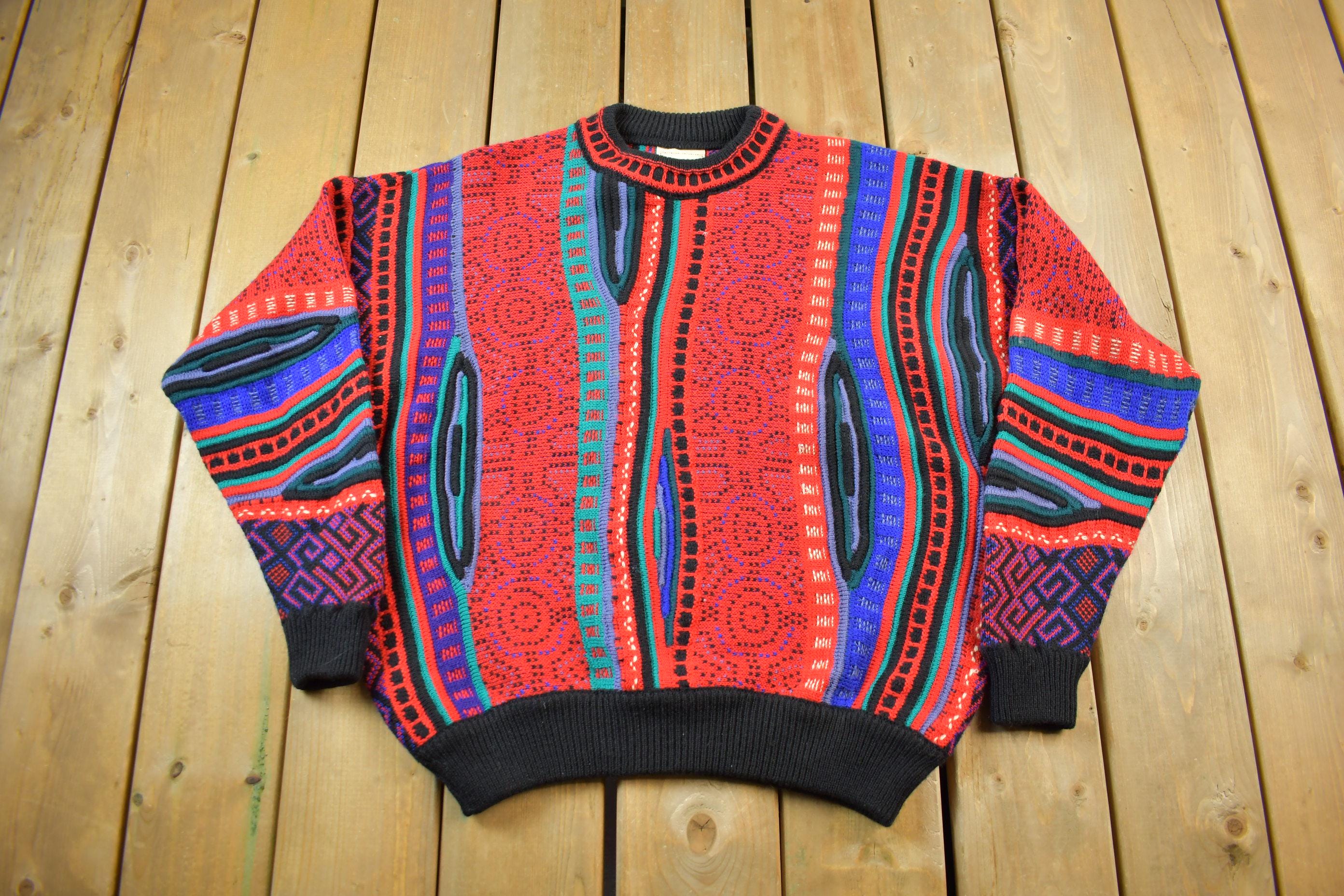 Vintage 1990s Corroboree 3D Colored Cable Knit Sweater