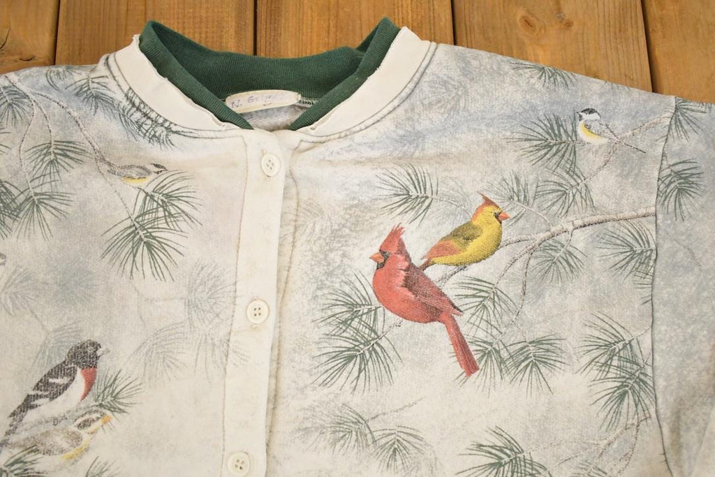 Vintage 1990s AOP Bird Brain Double Collar Souvenir Crewneck Sweatshirt Womens XL