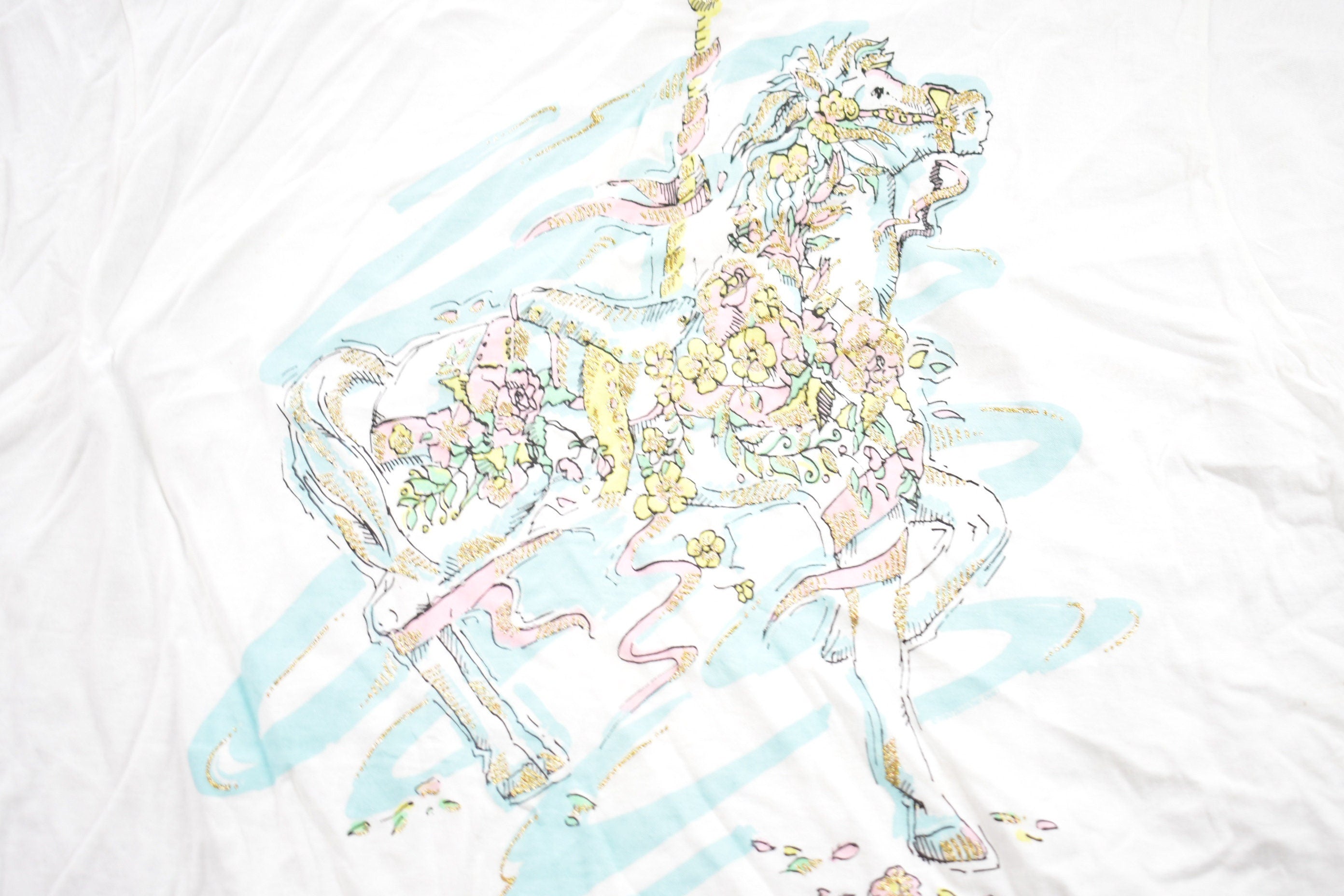 Vintage 1990s Horse Merry Go Round Graphic T-Shirt