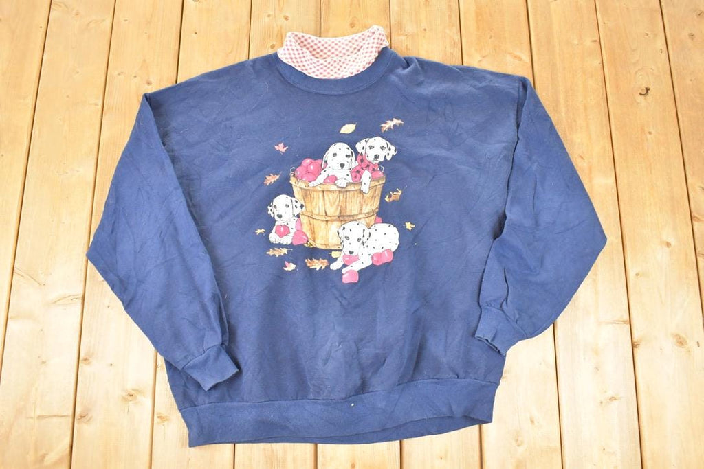 Vintage 1990s Dalmatian Apple Baskets Picnic Turtleneck Sweatshirt Women's XXXL