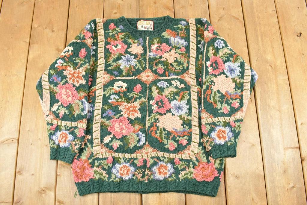 Vintage 1990s Crystal-Kobe Knit Floral Sweater Women's Large