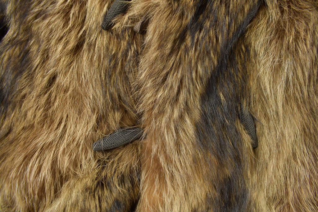 Vintage 1970s Brown Racoon Fur Plaid Lined Coat Men's Large