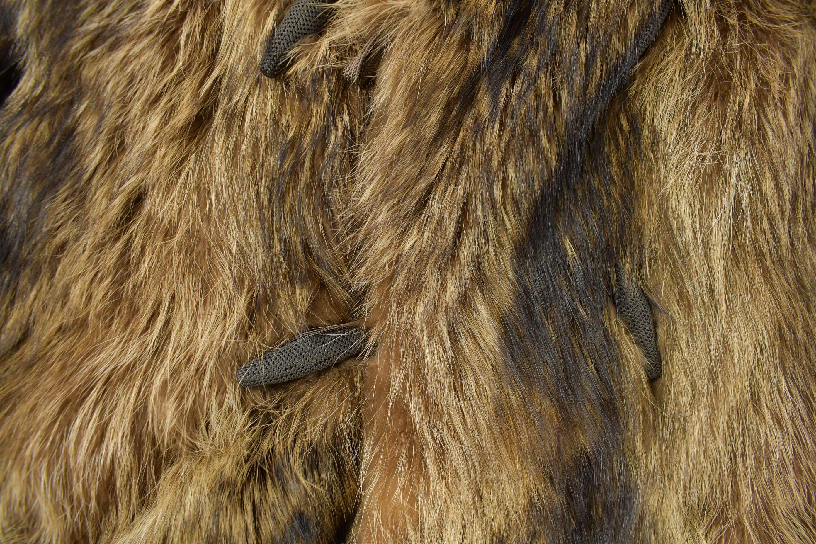 Vintage 1970s Brown Racoon Fur Plaid Lined Coat Men's Large