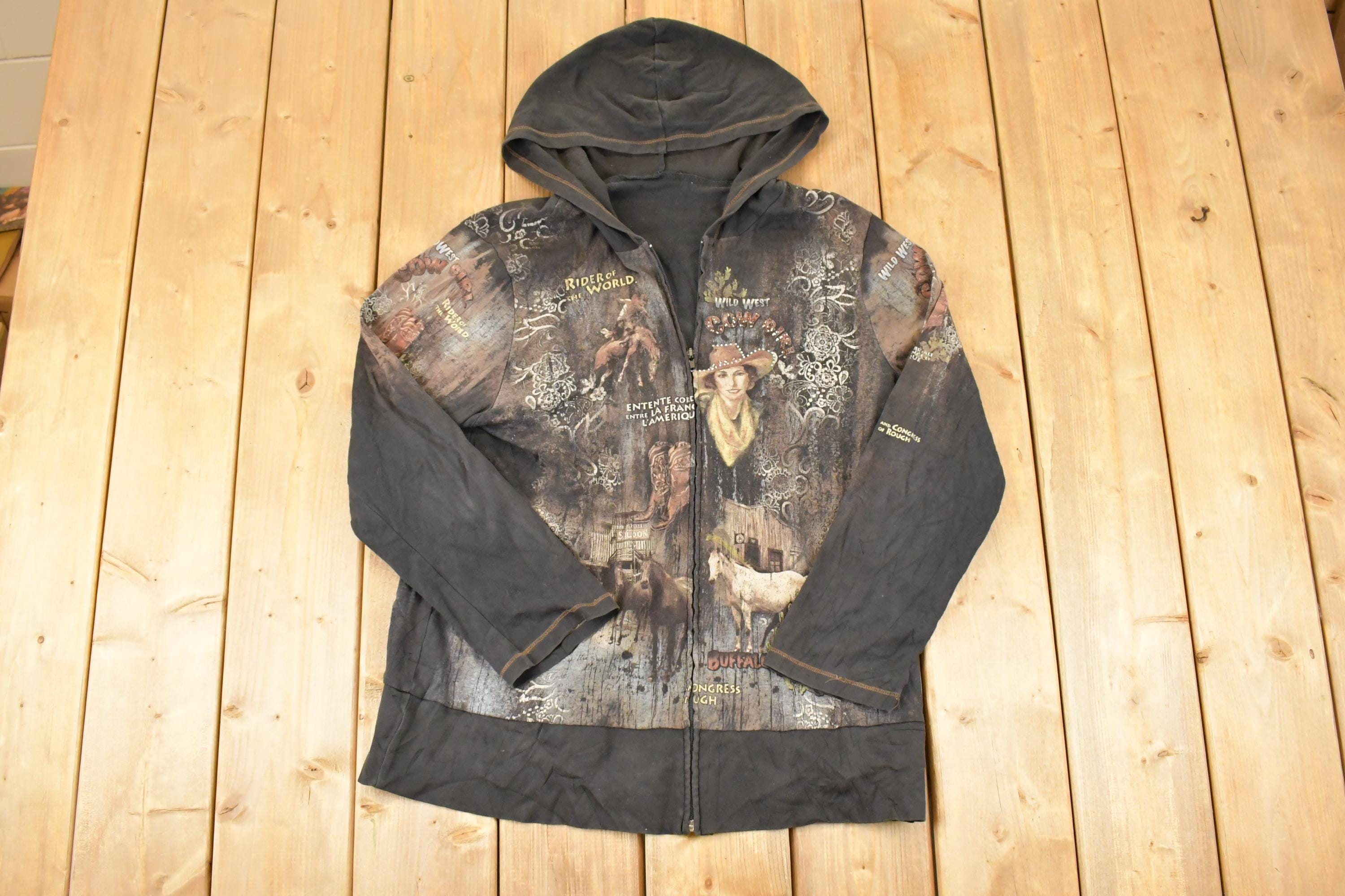 Vintage Y2K Buffalo Bill AOP Zip Up Hoodie Shirt Womens L