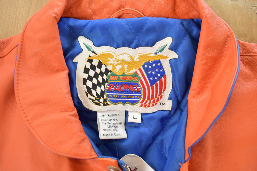 Vintage 1990s Jeff Hamilton Tide Racing Leather Bomber Jacket Men's Large