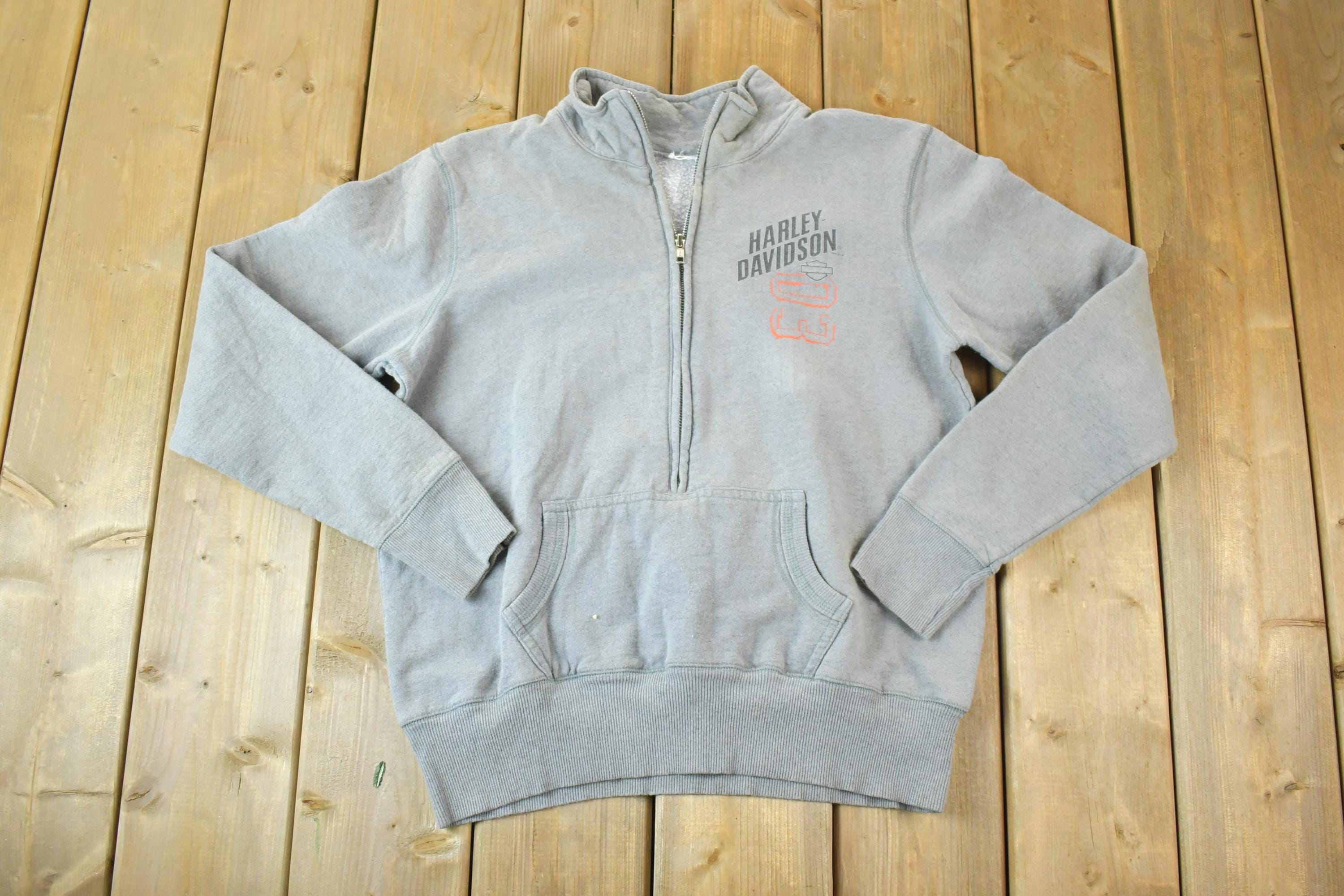 Vintage 2003 Harley Davidson Big Barn Iowa Graphic Zip Up Motorcycle Hoodie