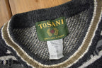 Vintage 1990s Tosani Abstract Wool Knit Crewneck Sweater Made In Canada