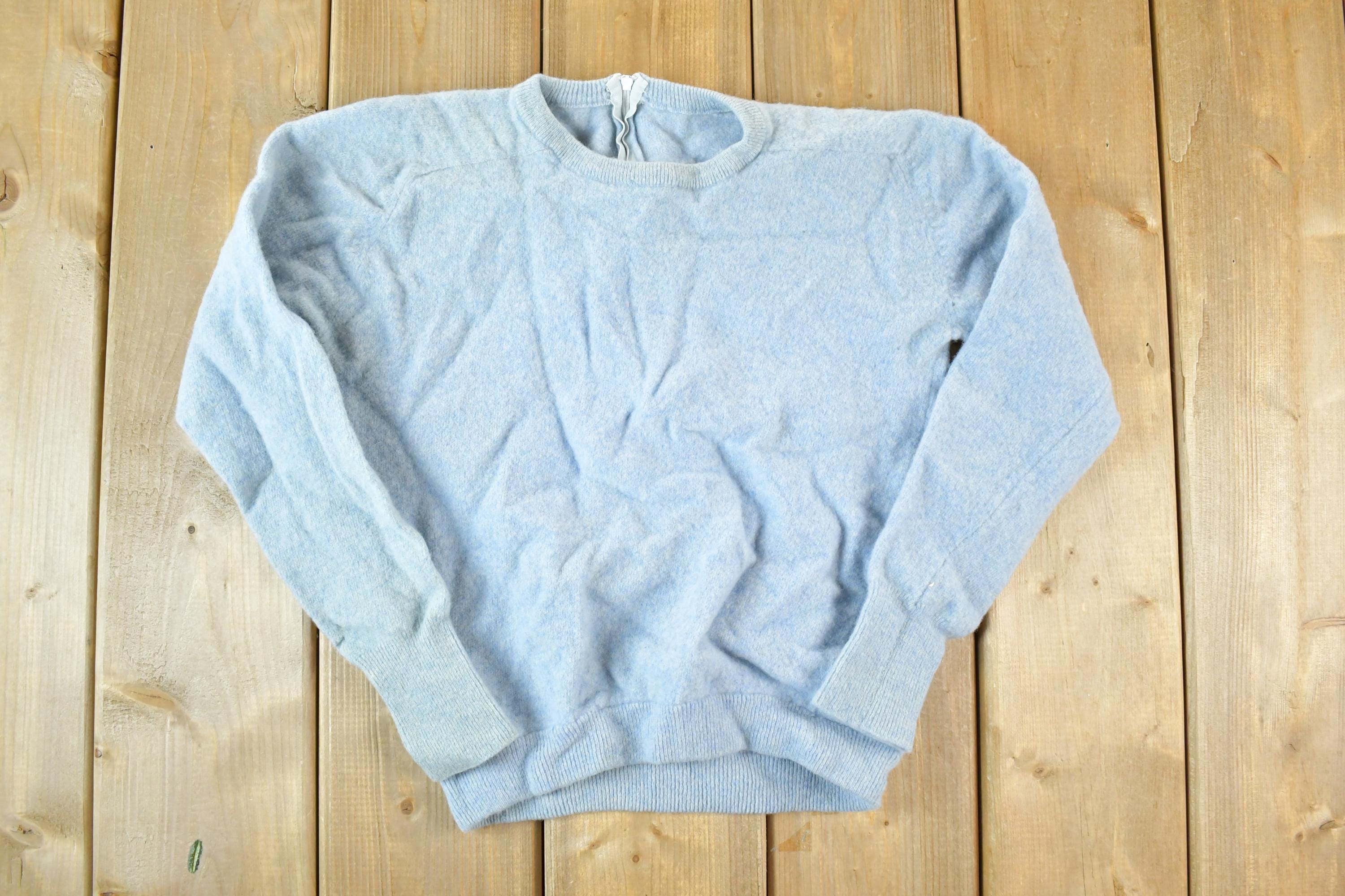 Vintage 1960s Wool Knit Light Blue Crewneck Sweater Womens XS