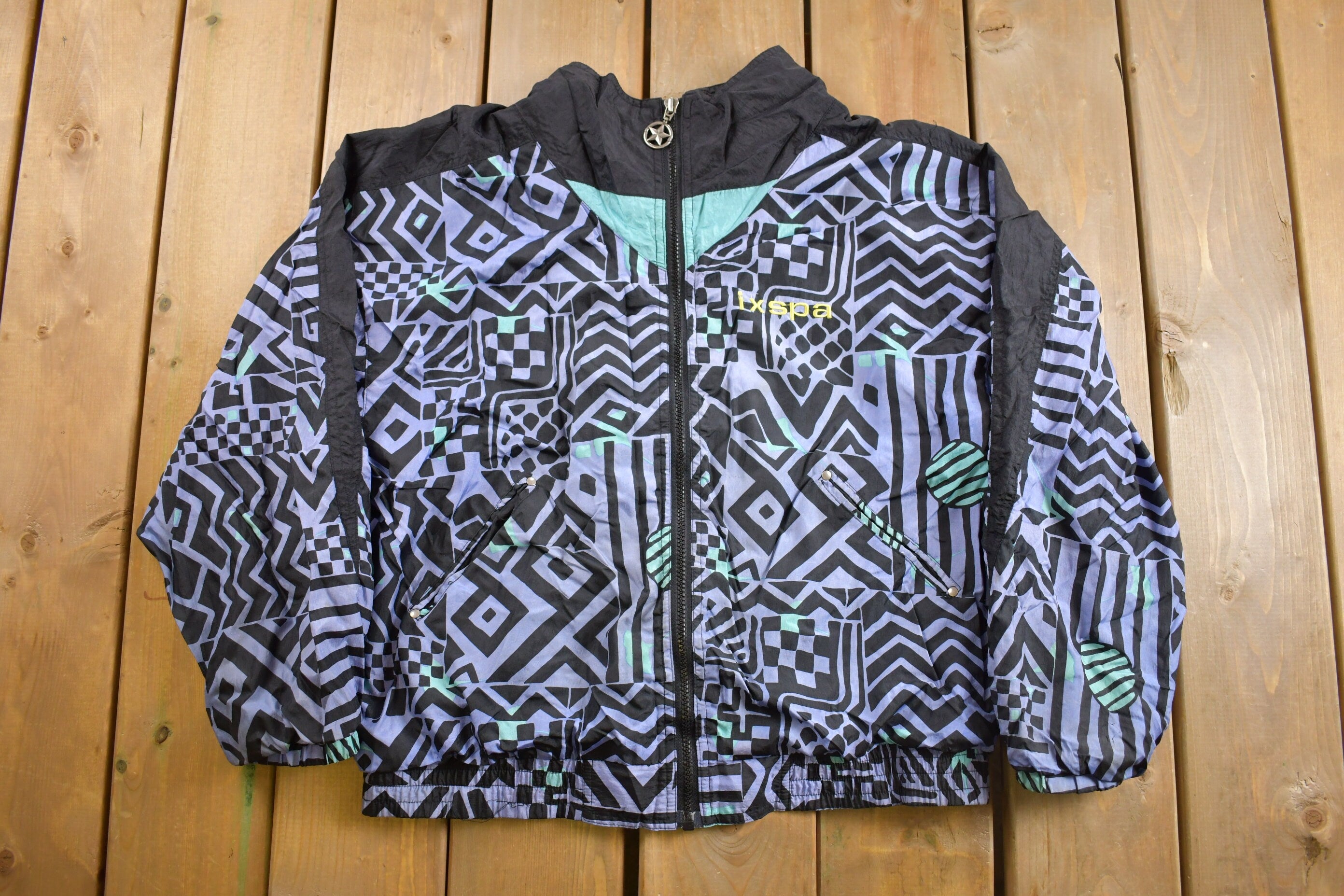 Vintage 1980s Abstract Pattern Windbreaker Jacket