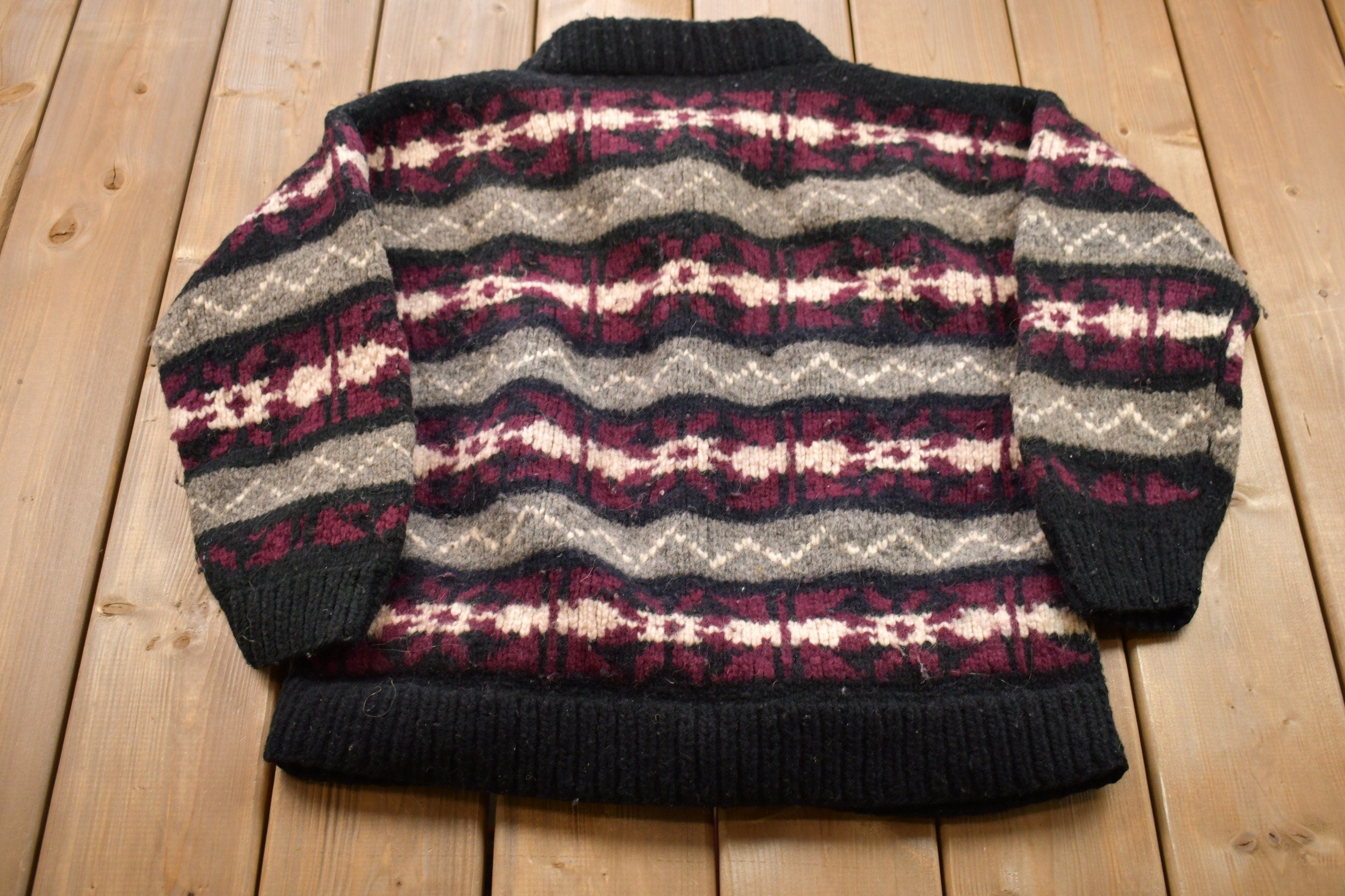 Vintage 1990s Artesania All Over Print Knitted Cardigan Sweater