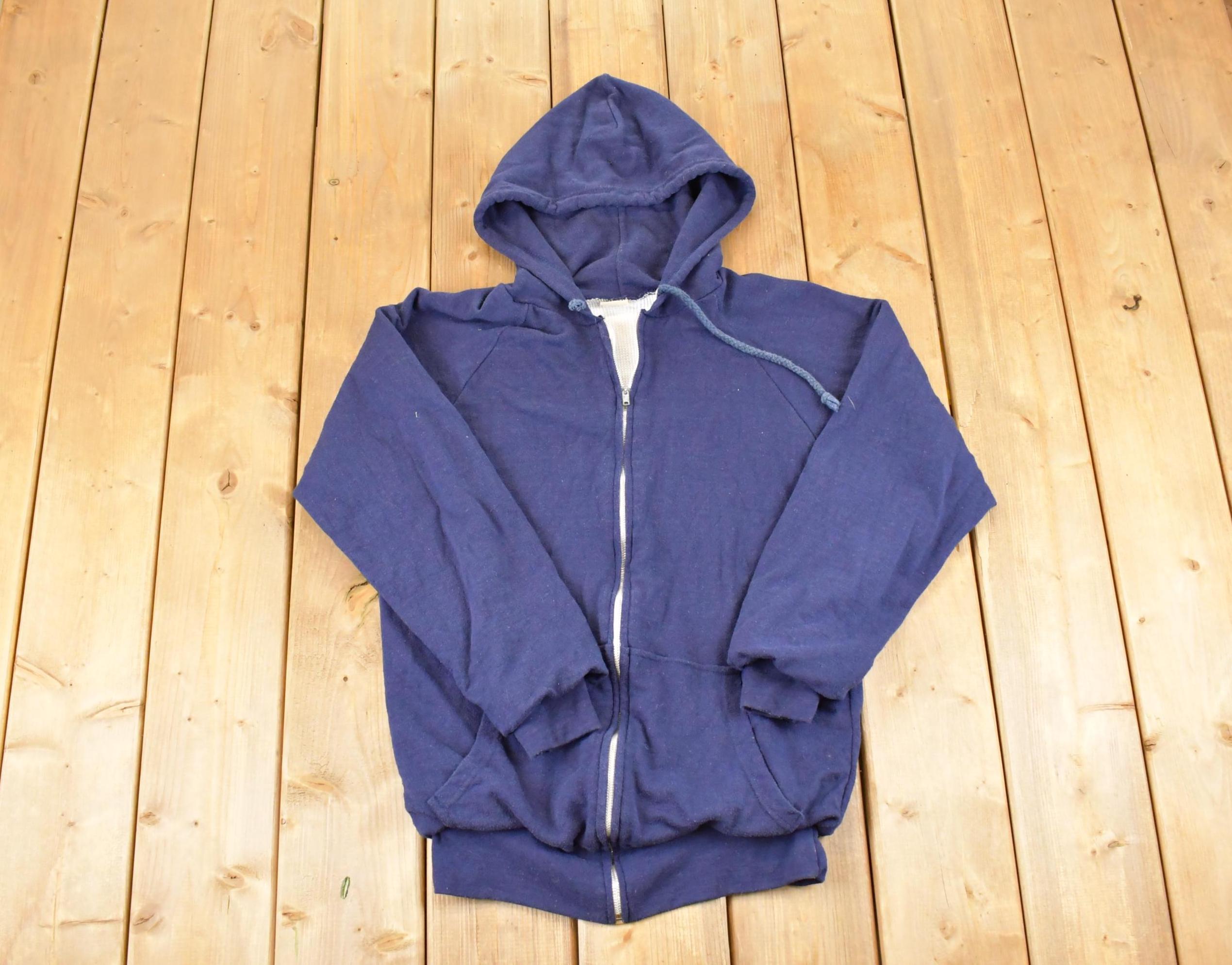 Vintage 1990s St John's Bay Blank Thermal Lined Zip Up Hoodie Sweatshirt Mens M