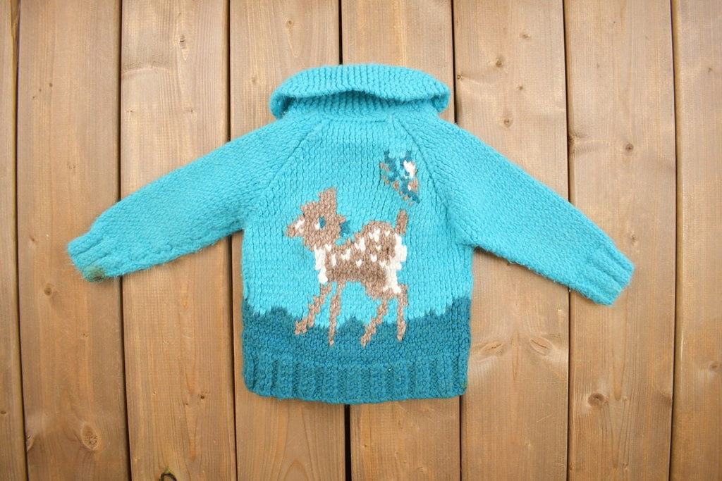 Vintage 1960s Toddler Hand-Knit Deer Fawn Cowichan Sweater
