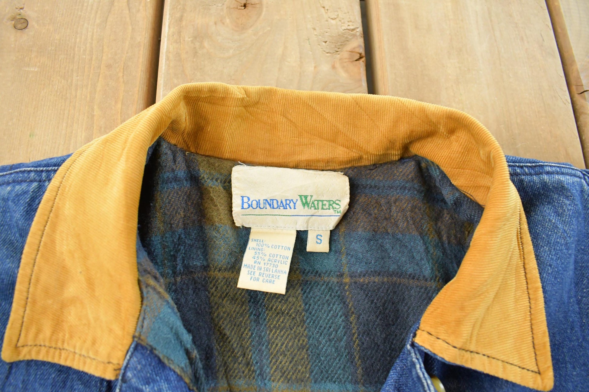 Vintage 1990s Boundary Waters Plaid Lined Denim Jean Chore Coat Women's S / Corduroy Accents / 90s Denim / Outdoors / Workwear Jacket