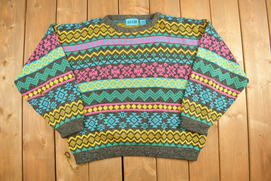 Vintage 1990 Ice Fire Knit Abstract Sweater