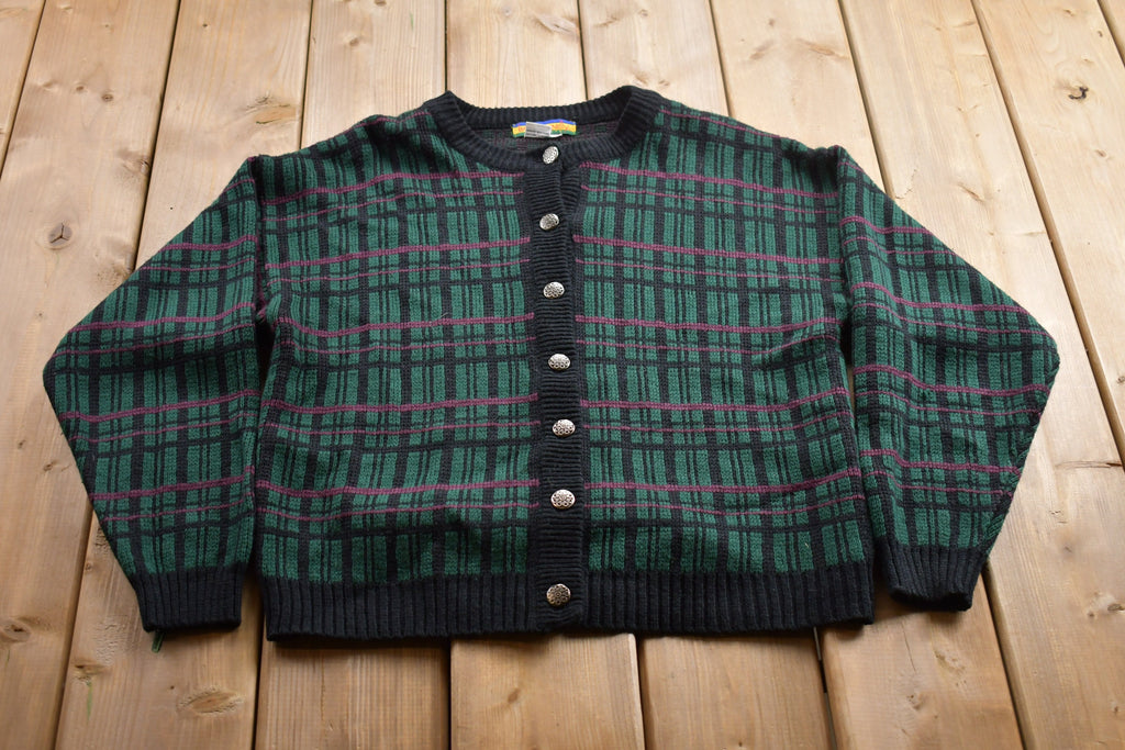 Vintage 1990s Bryn Connelly Plaid Knitted Cardigan Sweater