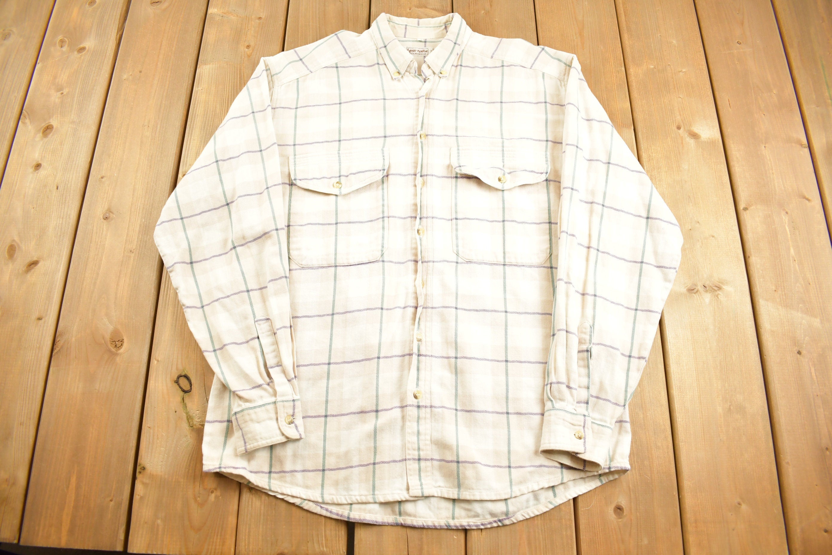 Vintage 1990s German Hess-Natur 100% Baumwolle Plaid Flannel Button Up Shirt
