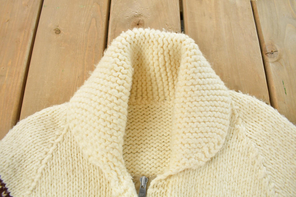 Vintage 1970s Cowichan Full Zip Hand Knit Sweater Men's Large