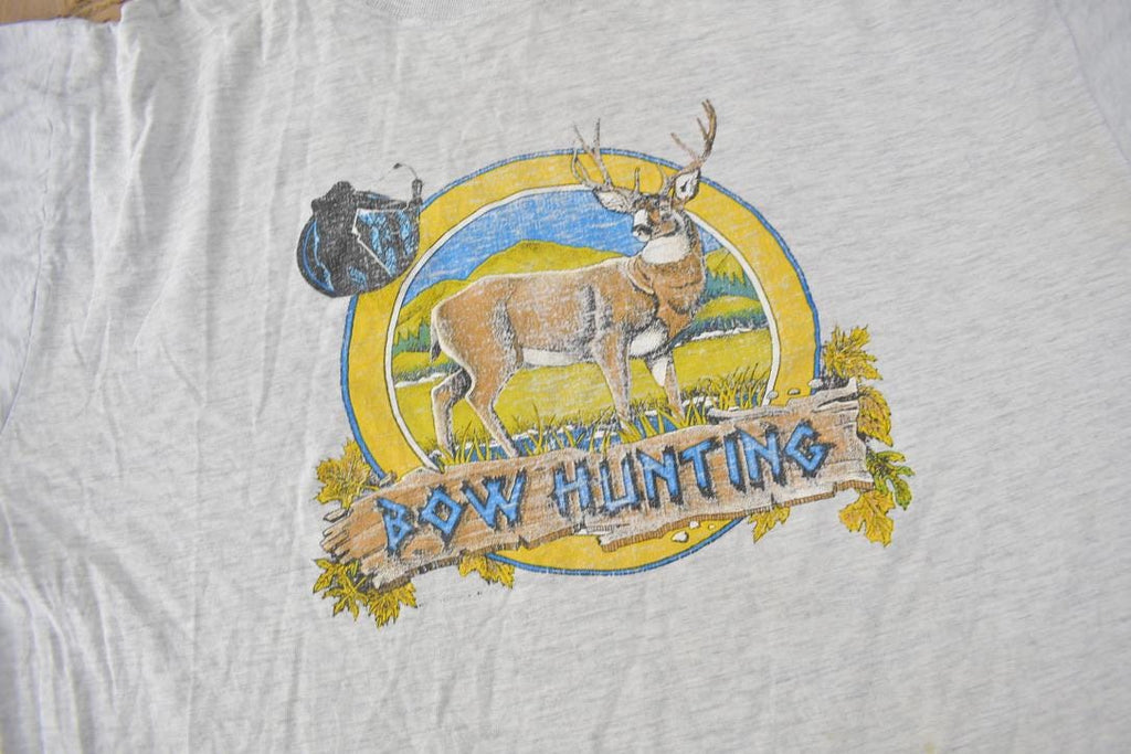 Vintage 1990s Bow Hunting Double Layer Graphic T-Shirt Made In USA Size XXL
