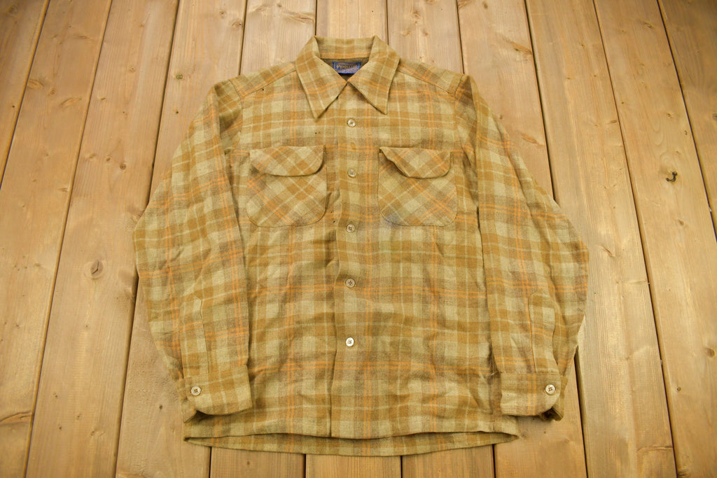 Vintage 1960s Pendleton Plaid Button Up Board Shirt