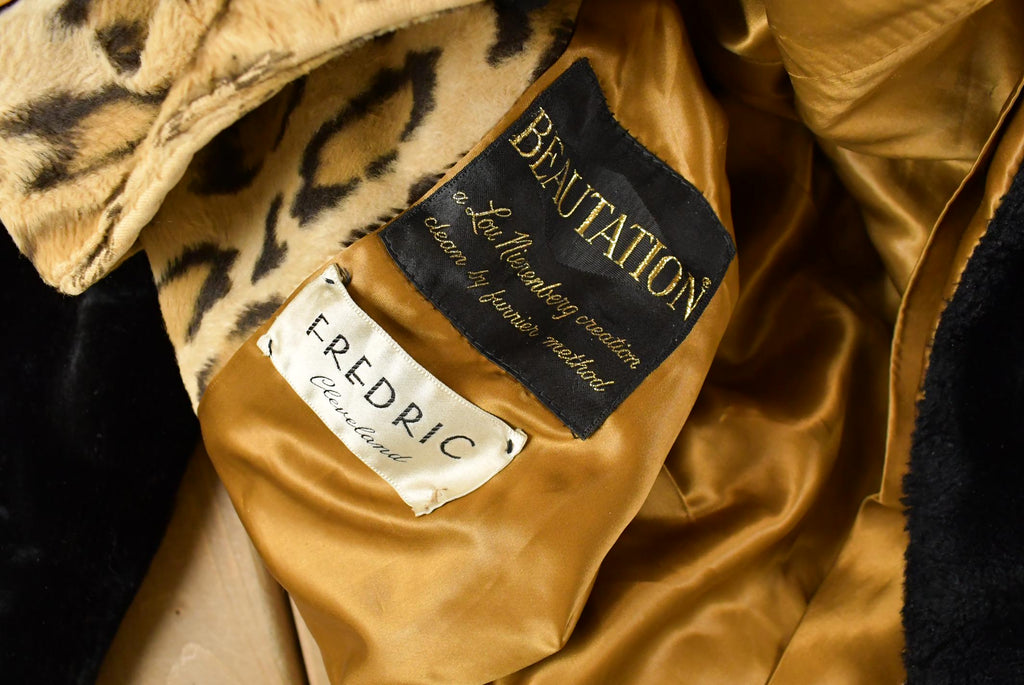 Vintage 1960s Fredric Cleveland Faux Leopard Print Fur Coat Women's M