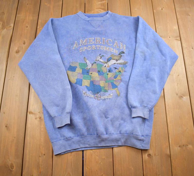 Vintage 1990s American Sportsman Migratory Corridors Souvenir Travel Crewneck Sweatshirt