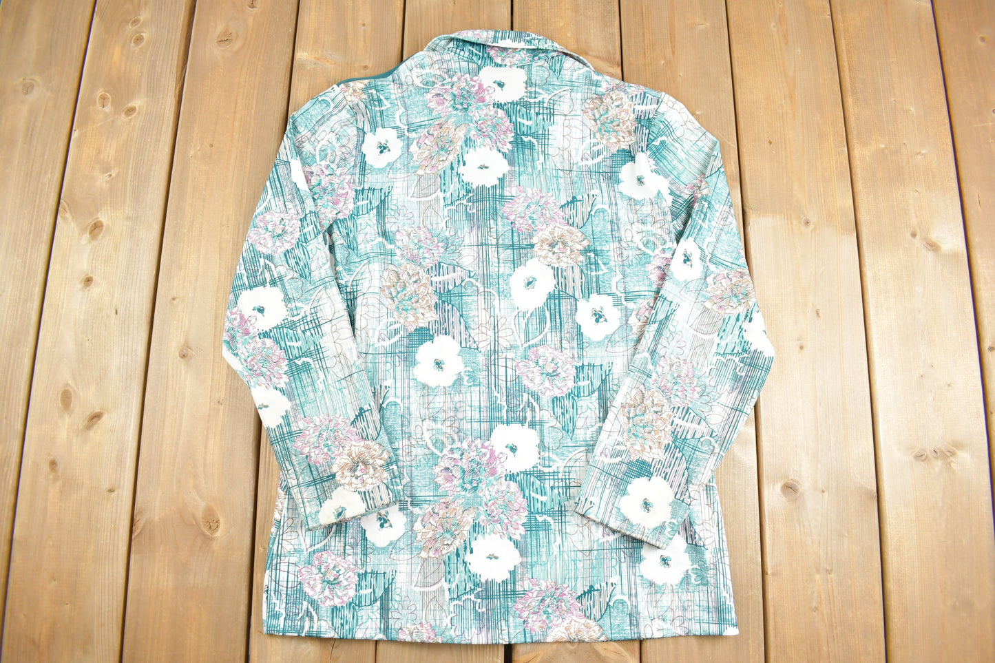 Vintage 1970s Abstract Floral Western Button Up Shirt / 1970s Button Up / Polyester Shirt / Funky Pattern / 70s