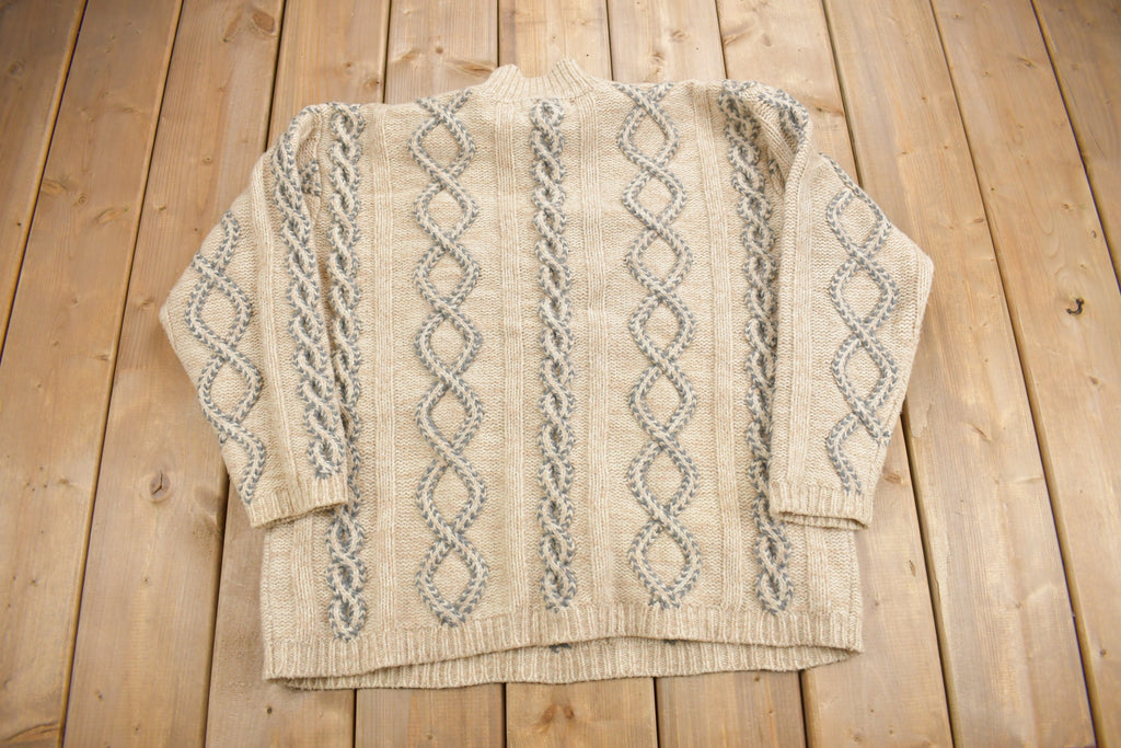 Vintage 1990s Eddie Bauer Legends 3D Cable Knit Sweater  Vintage 90s Crewneck  Abstract Patterns  Wool Sweater