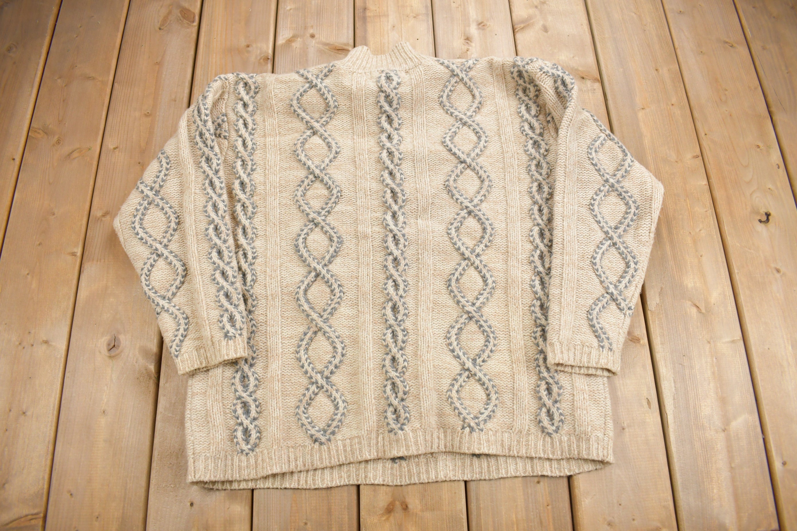 Vintage 1990s Eddie Bauer Legends 3D Cable Knit Sweater  Vintage 90s Crewneck  Abstract Patterns  Wool Sweater