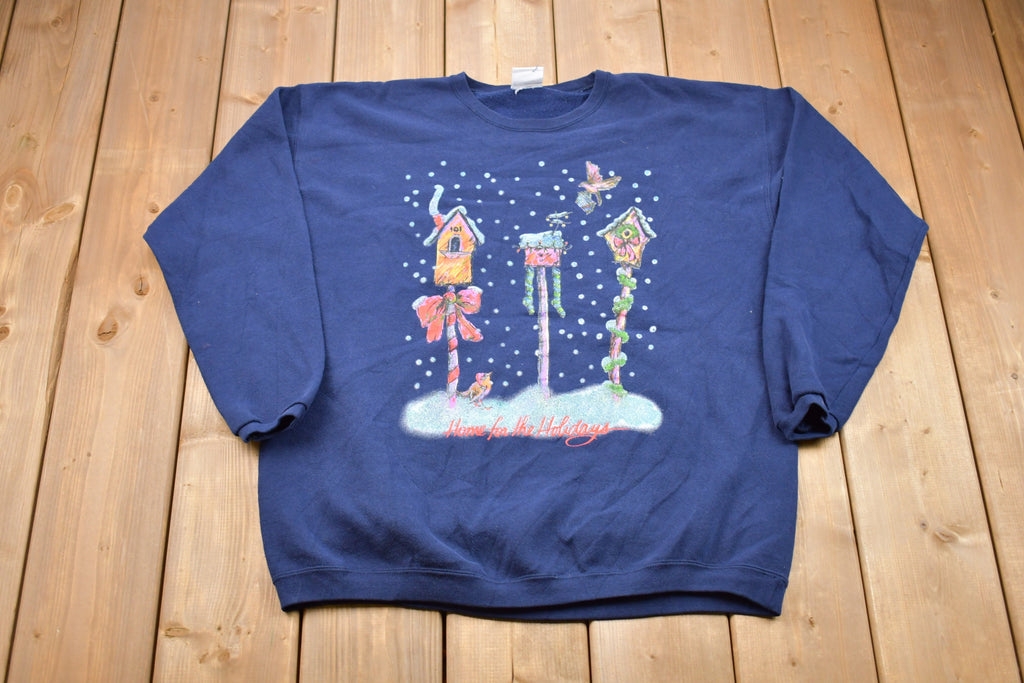 Vintage 1990s Home For The Holidays Birdhouse Christmas Sweater , 90s Holiday Crewneck , Winter Wear , Festive Graphic Print