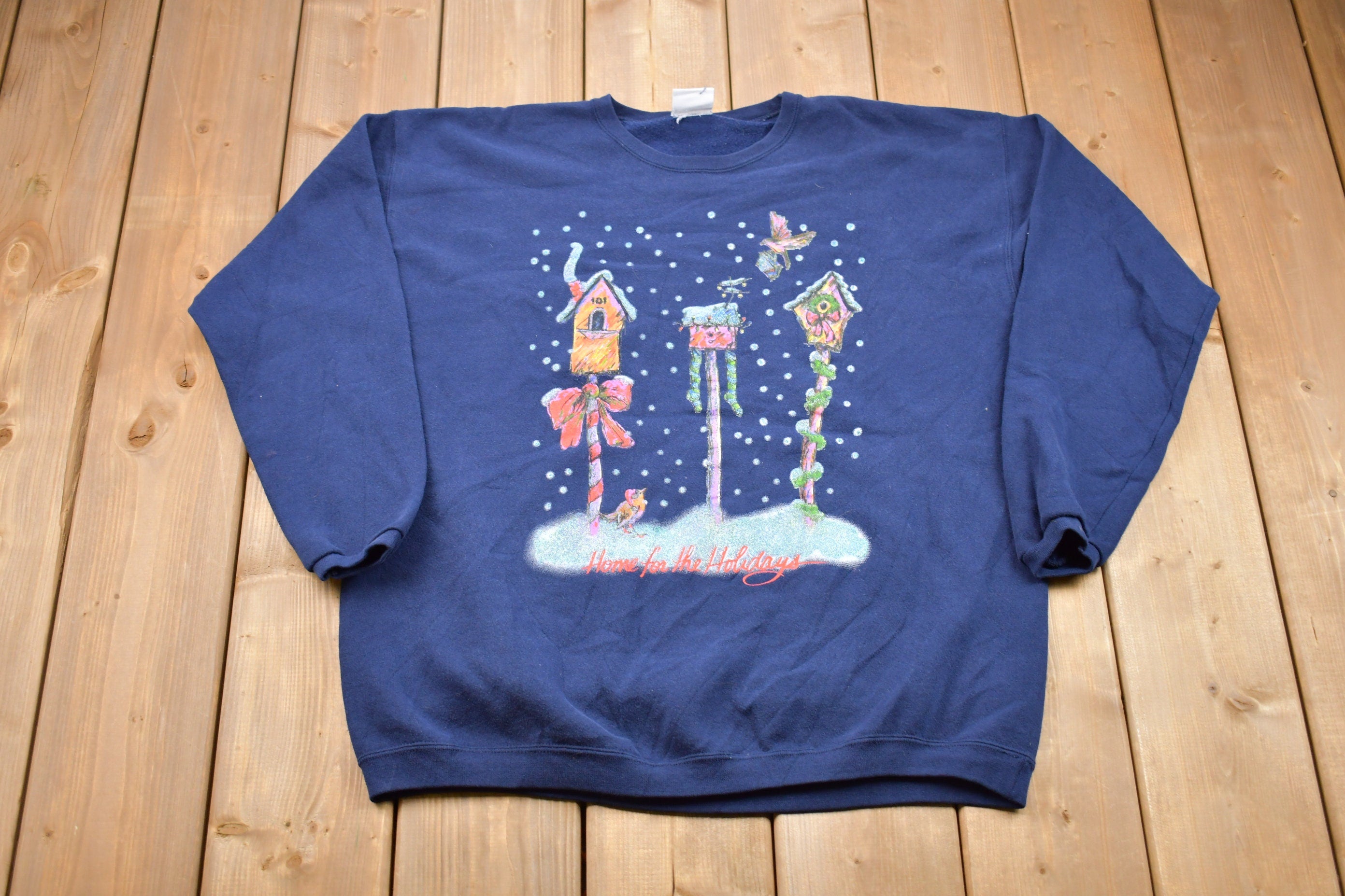 Vintage 1990s Home For The Holidays Birdhouse Christmas Sweater , 90s Holiday Crewneck , Winter Wear , Festive Graphic Print