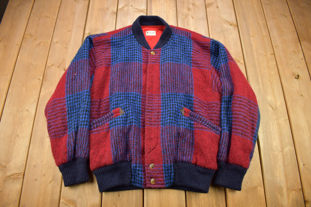 Vintage 1980s Chagall Plaid Knitted Cardigan Sweater Jacket
