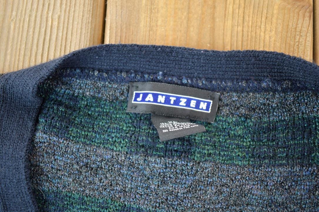 Vintage 1990s Jantzen Knit Perfect Mild Distress Cardigan Sweater Made In USA