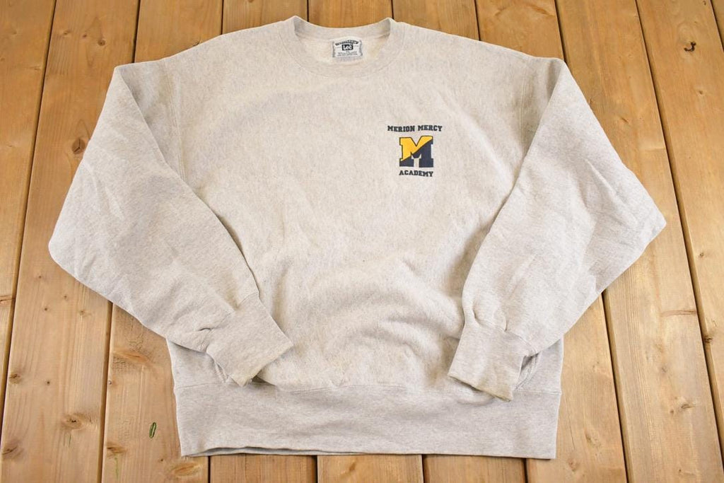 Vintage 1990s Merion Mercy Academy Crewneck Sweatshirt Men's L / NCAA College Spellout / 90s Heavyweight Collegiate Sweater