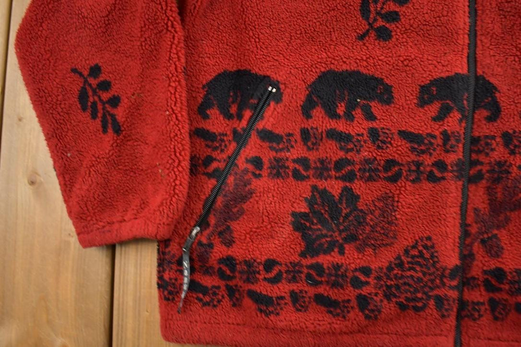 Vintage 1990s Nanuk All Over Print Bear Theme Fleece Sweater / Outdoorsman / 90s Sweater / Streetwear / Hiking / Fleece Zip up