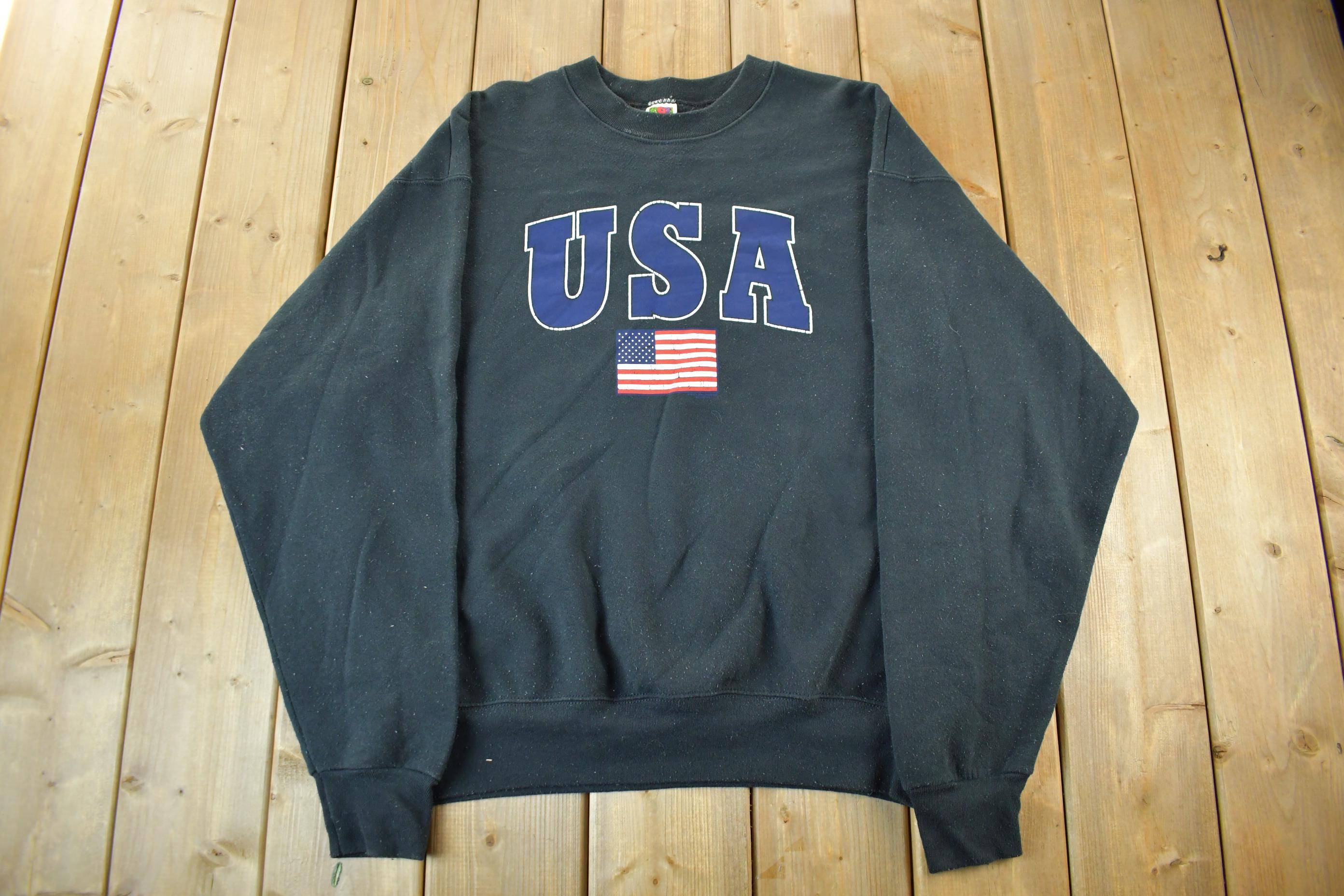 Vintage 1990s USA American Flag Crewneck Sweatshirt Mens XL  90s Souvenir Crewneck  Vintage Souvenir Travel Patriotic