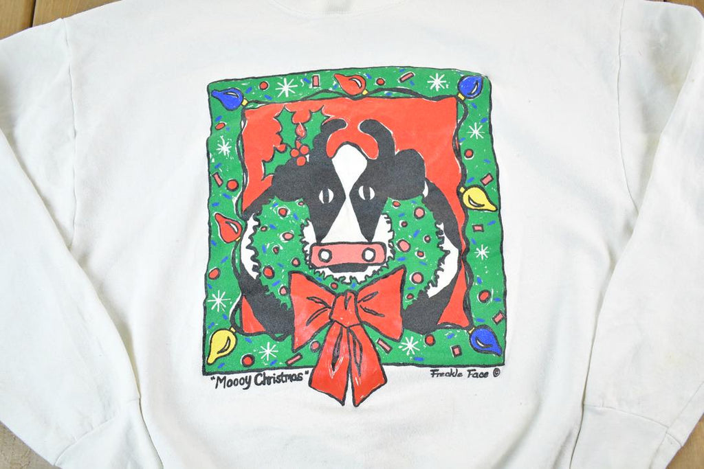 Vintage 1990s Freckle Face Christmas Cow Crewneck Sweatshirt Mens XL