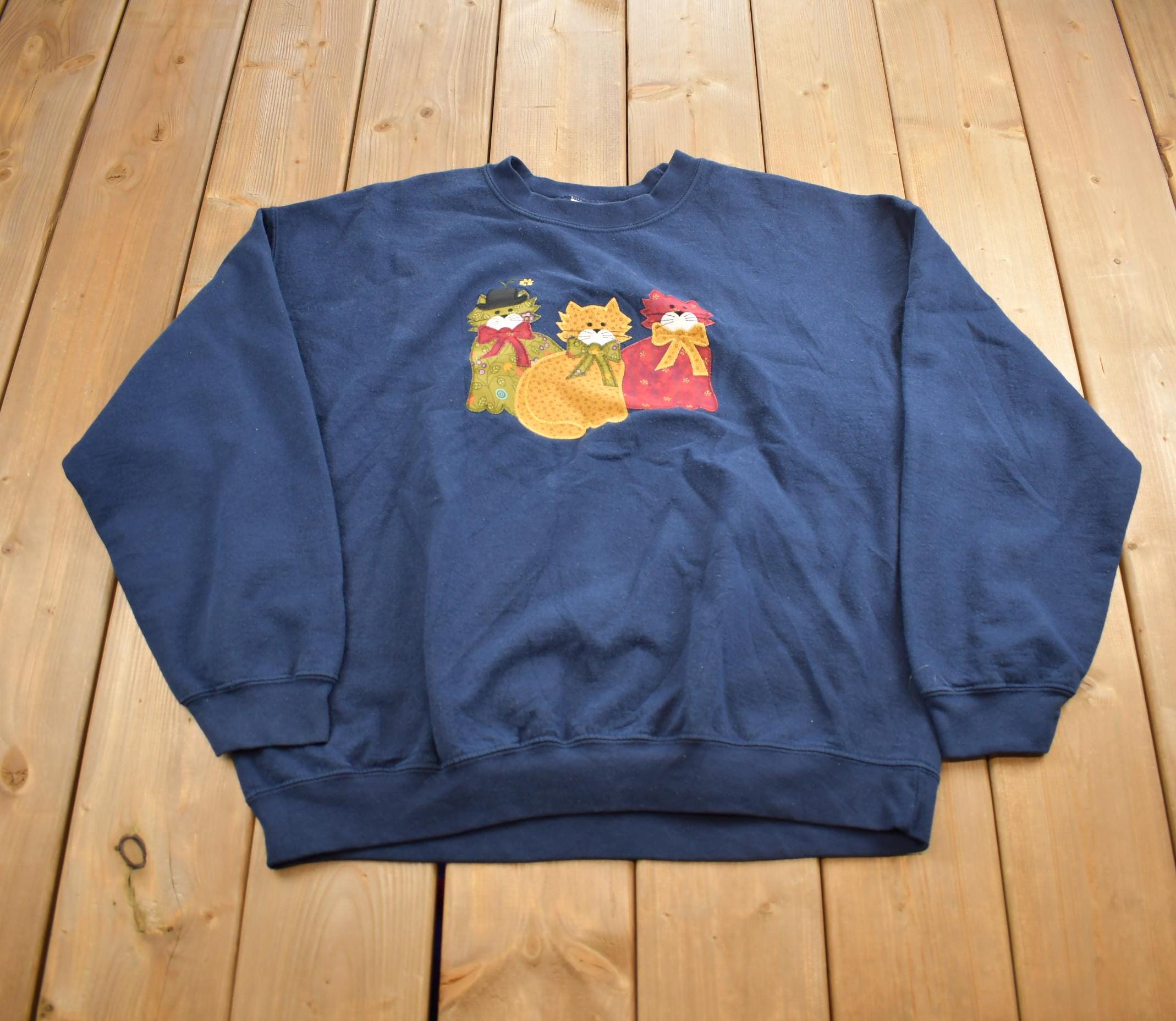Vintage 1990s Cute Christmas Cats Crewneck Sweatshirt Made In USA
