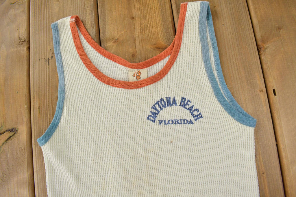 Vintage 1970s Daytona Beach Florida Thermal Tank Top Souvenir Travel Shirt Made In USA