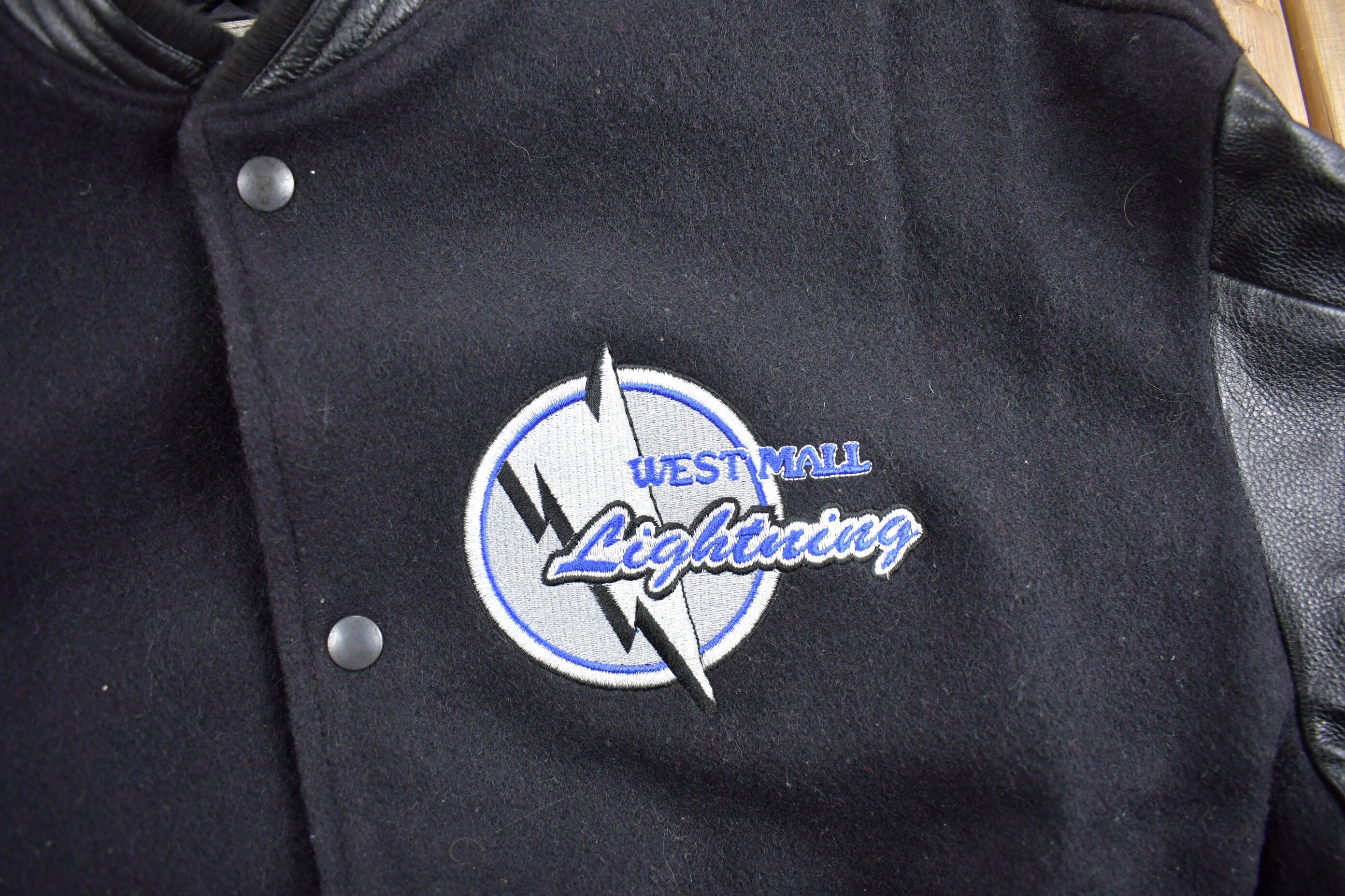 Vintage 1990s West Mall Lightning Leather Varsity Jacket