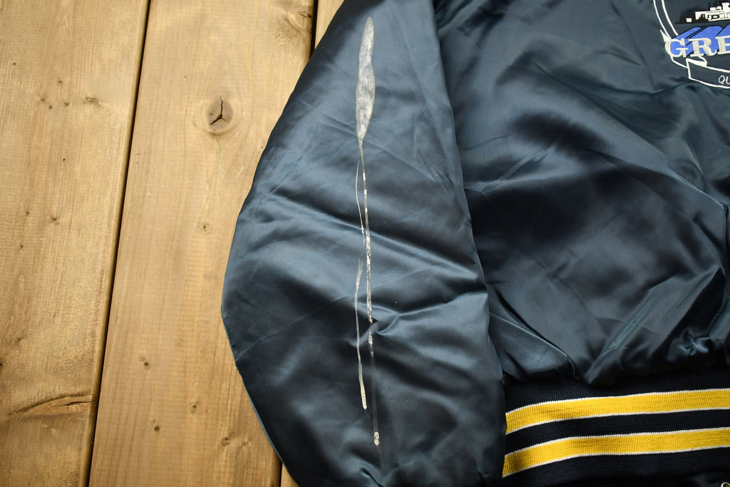 Vintage 1990s Grey Iron Holloway Satin Bomber Jacket