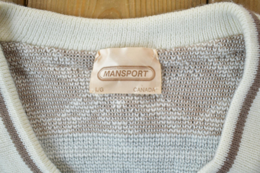 Vintage 1990s Mansport Knit V Neck Sweater / 90s Crewneck / Made In Canada / Preppy V Neck
